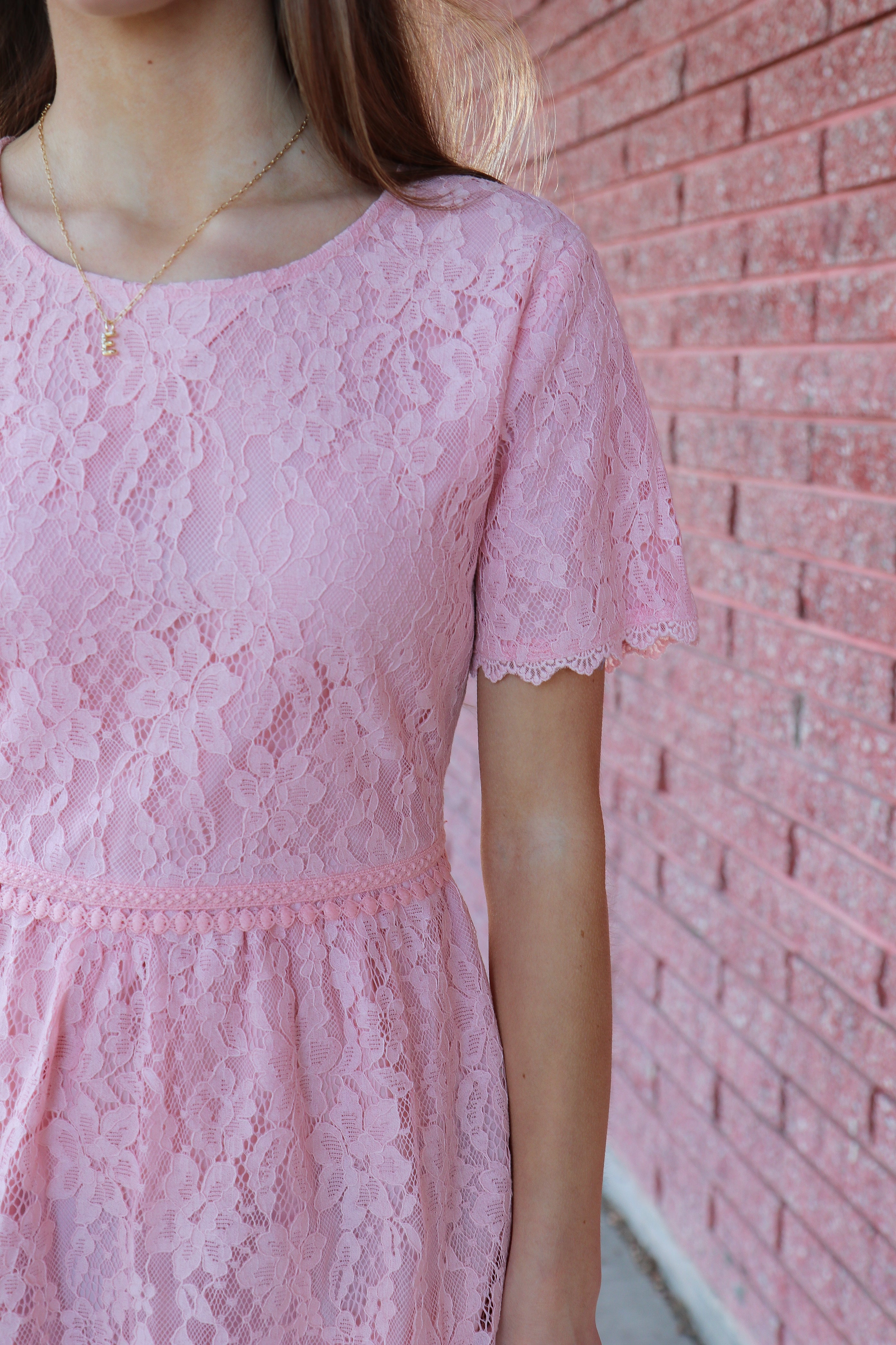 Laced in Grace Dress Knee Length Dress Tea n Rose- Tilden Co.