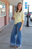 Medium Wash Cuffed Wide Leg Jeans Jeans VERVET by FLYING MONKEY- Tilden Co.