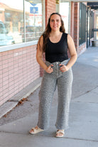 Grey Leopard Crop Wide Leg Jeans Jeans VERVET by FLYING MONKEY- Tilden Co.
