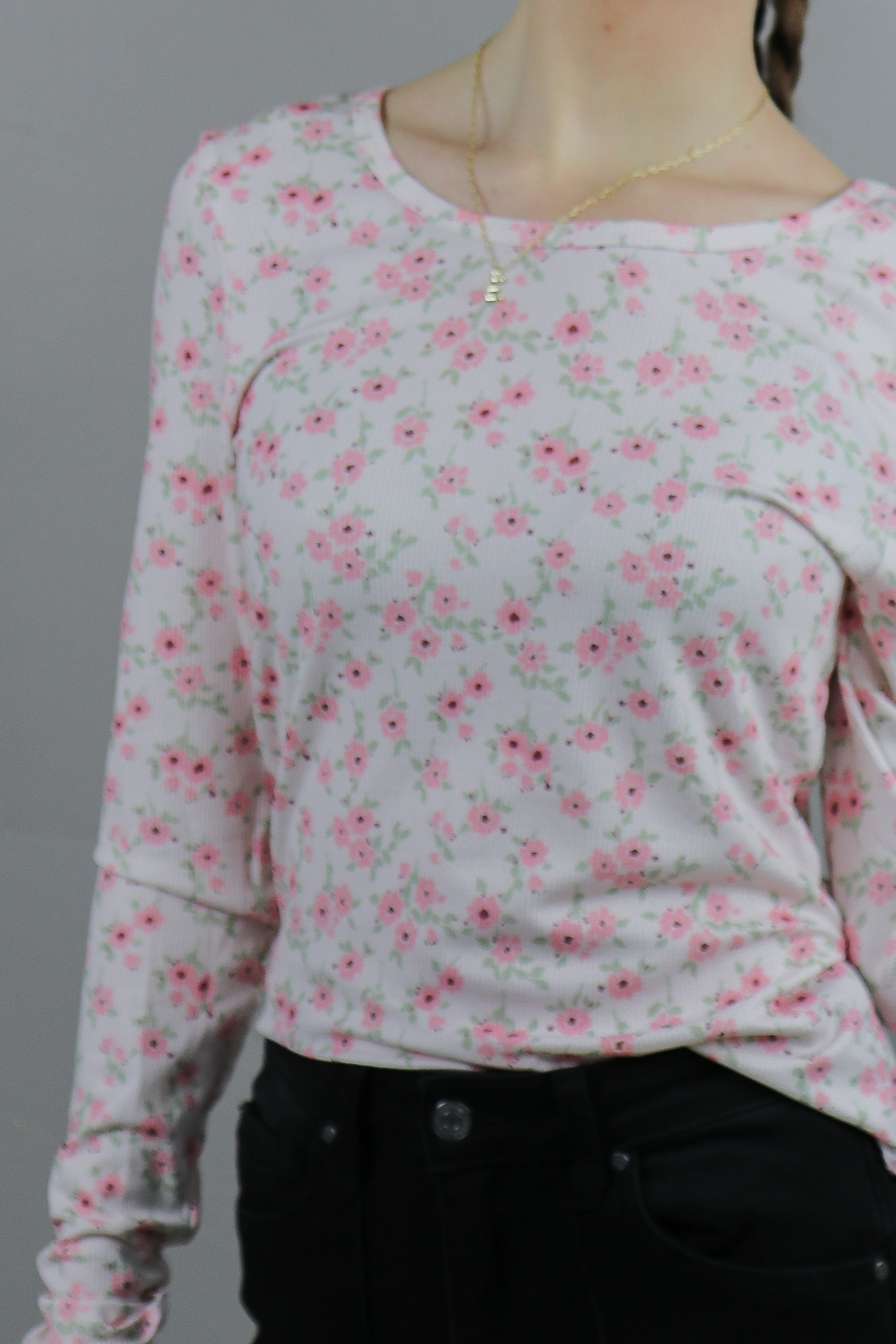 Long Sleeve Ribbed Tee in Pink Confetti Tees Mikarose- Tilden Co.