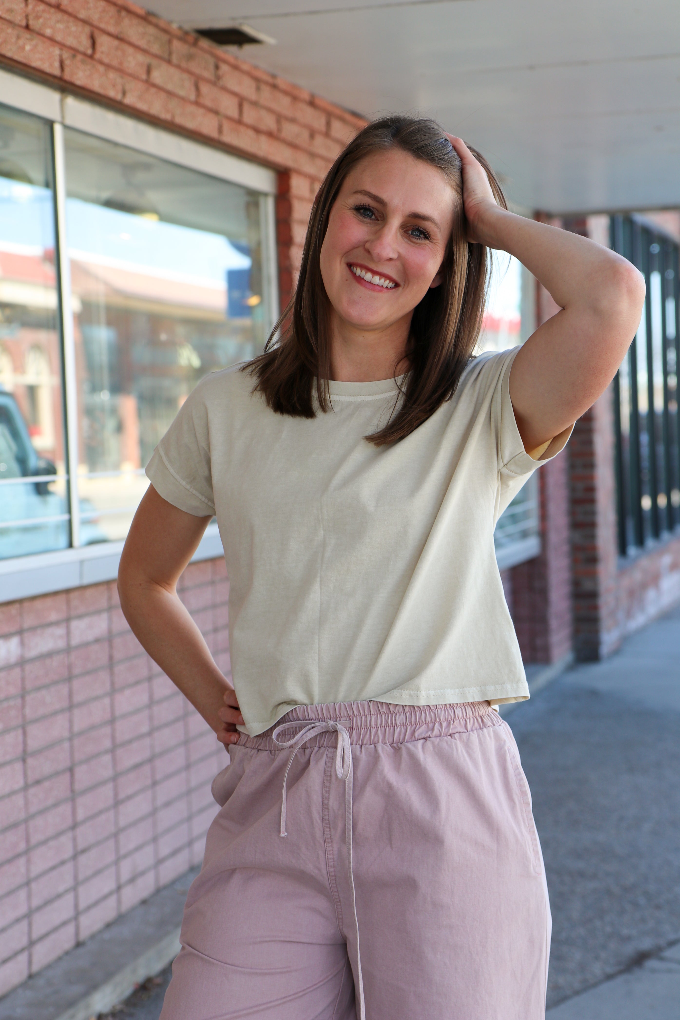 Washed Boxy Knit Top in Khaki T-Shirt Blu Pepper- Tilden Co.