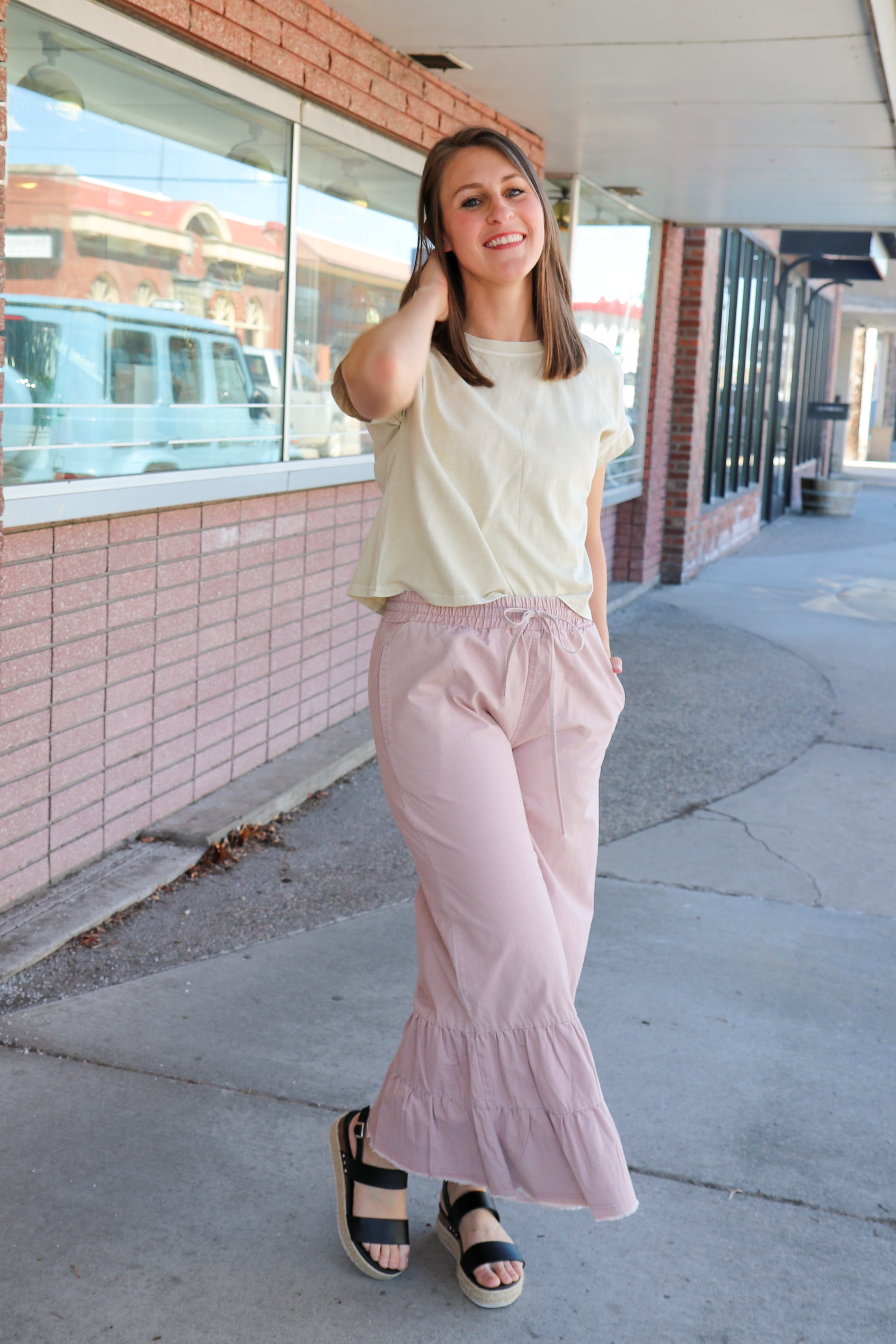 Washed Boxy Knit Top in Khaki T-Shirt Blu Pepper- Tilden Co.