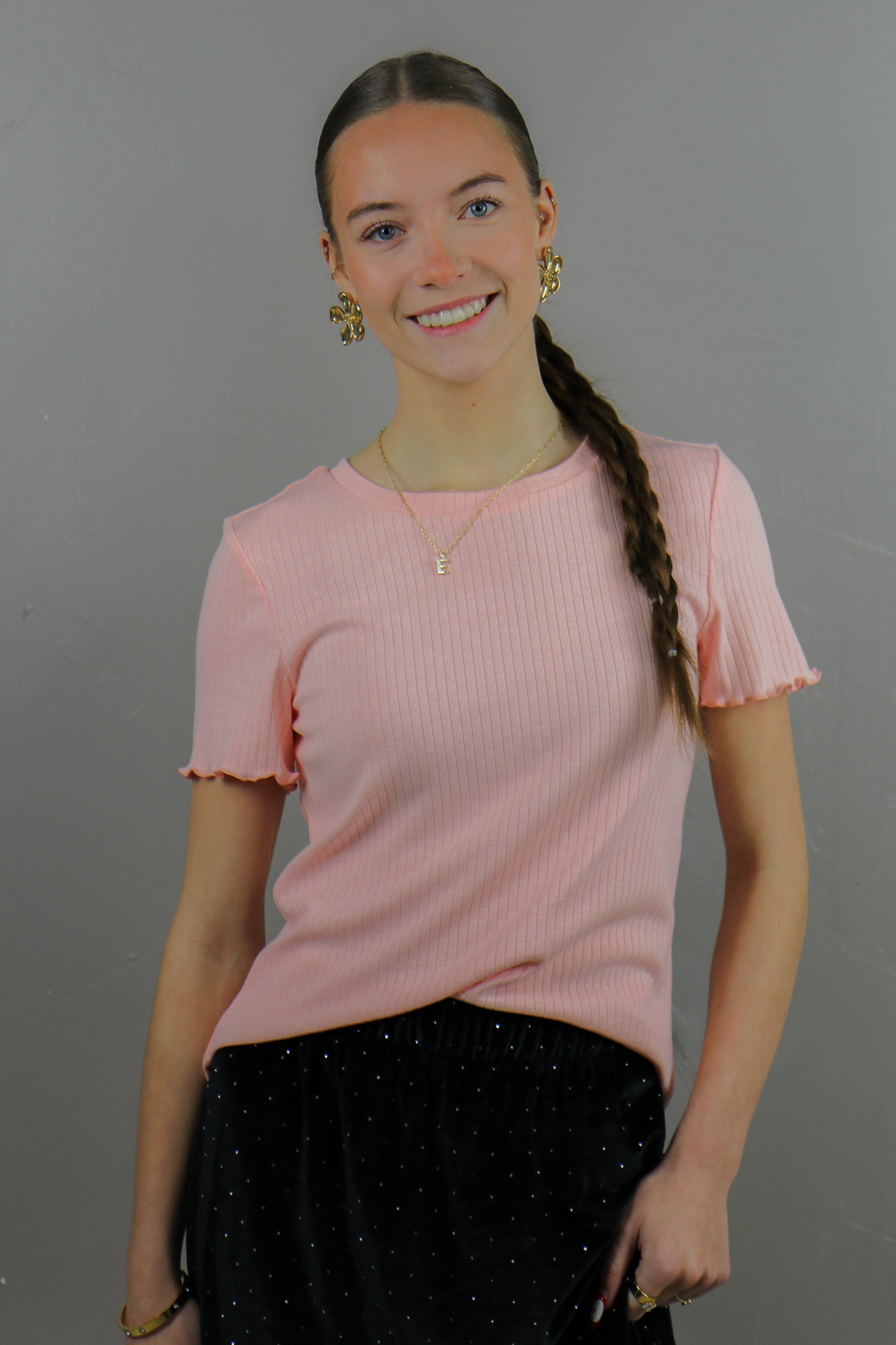 Lettuce Edge Pointelle Tee in Strawberry Cream Tees Mikarose- Tilden Co.