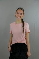 Lettuce Edge Pointelle Tee in Strawberry Cream Tees Mikarose- Tilden Co.