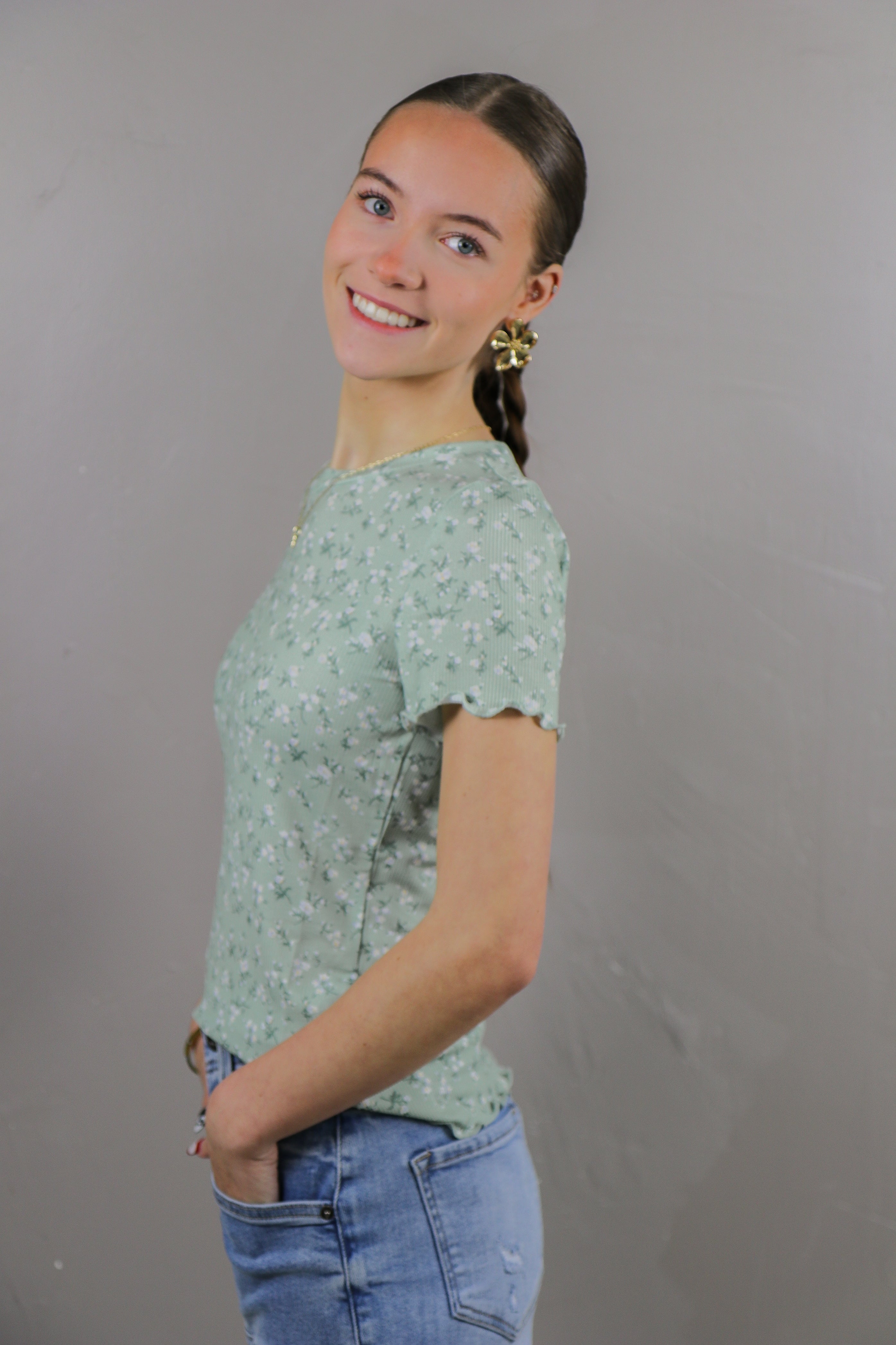 Lettuce Edge Tee in Sagebrush Tees Mikarose- Tilden Co.