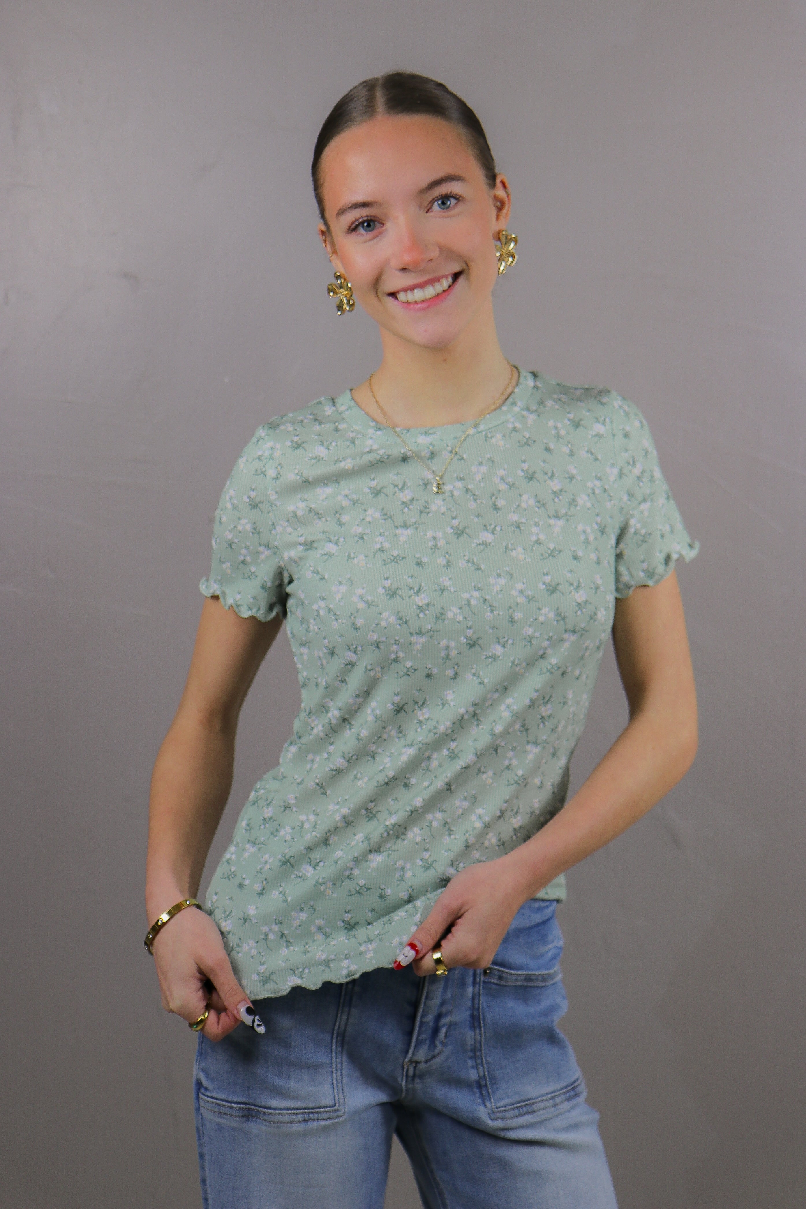 Lettuce Edge Tee in Sagebrush Tees Mikarose- Tilden Co.