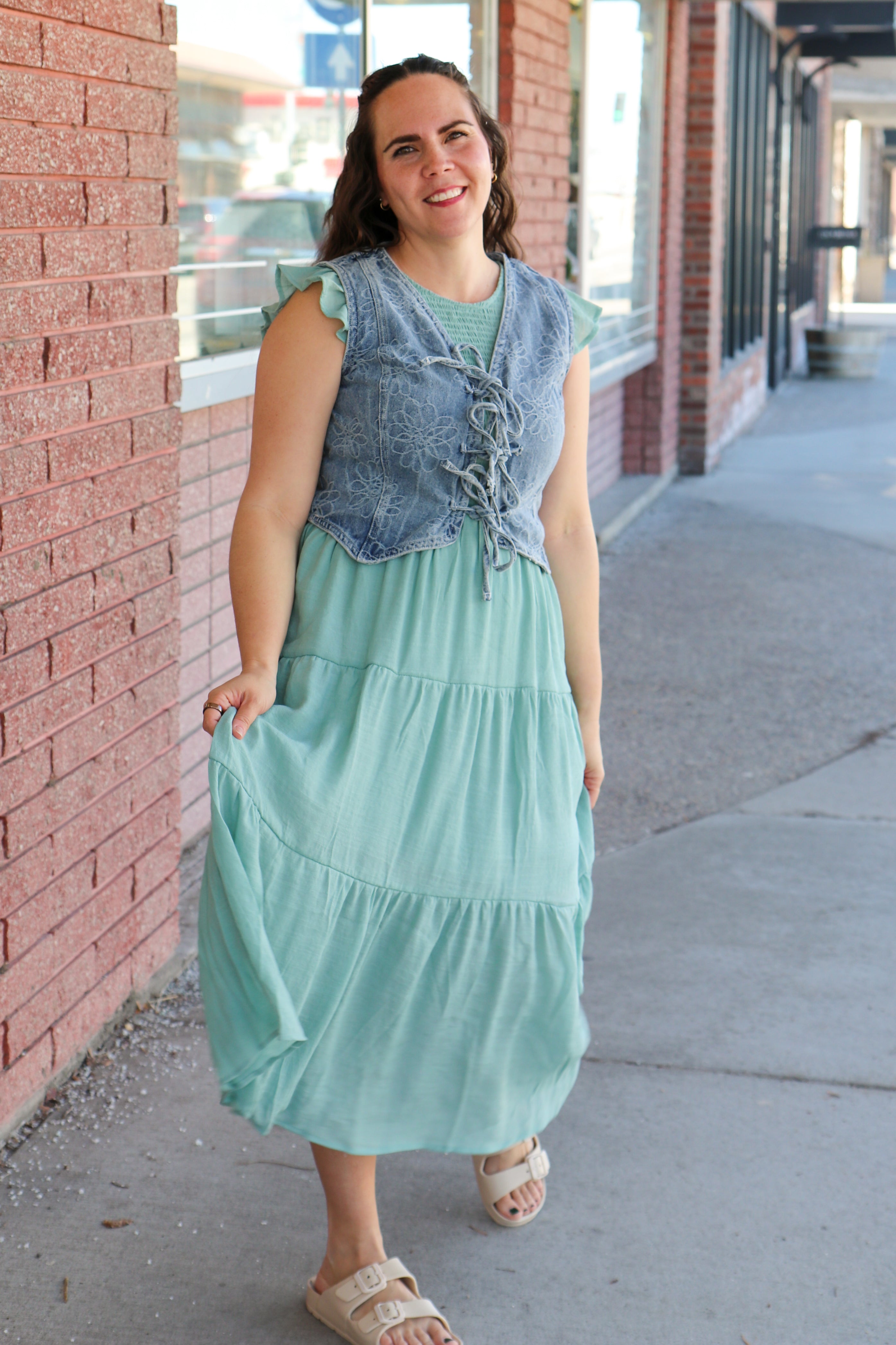 Smocked Tiered Midi Dress Sage / Small Sage Small Midi Dress Blu Pepper- Tilden Co.