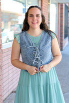 Floral Tie Denim Vest Vest Blu Pepper- Tilden Co.