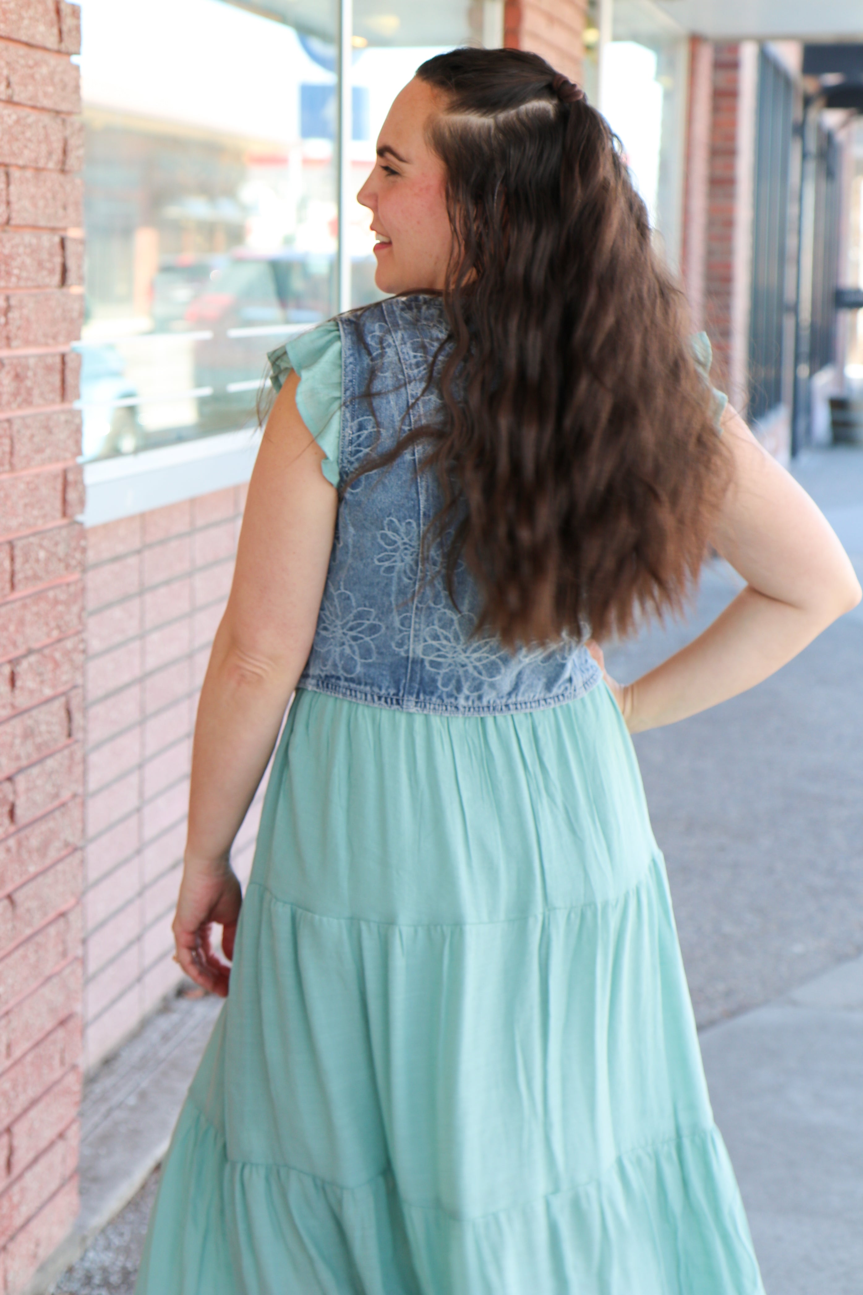 Floral Tie Denim Vest vest Blu Pepper- Tilden Co.