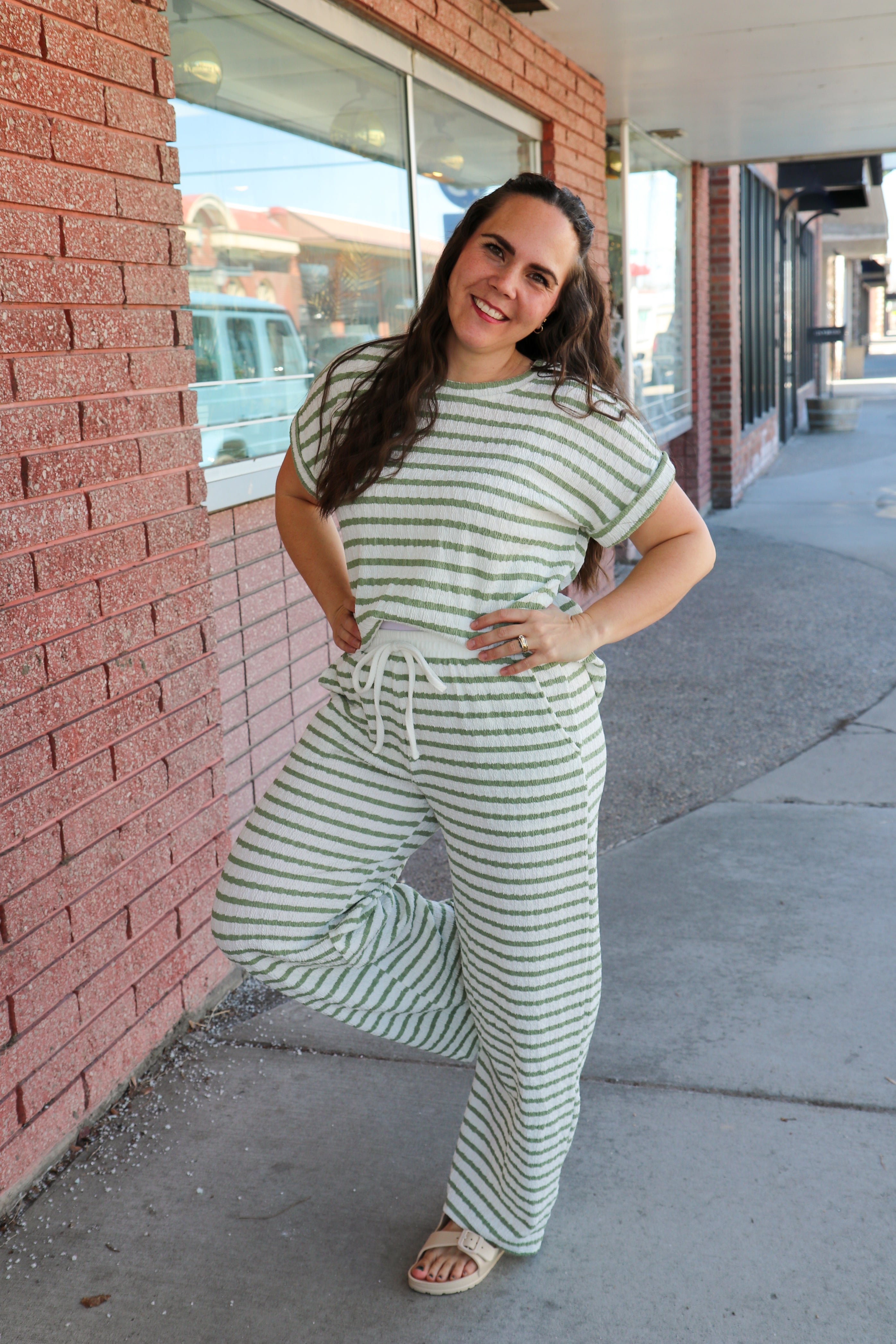Textured Stripe Wide Leg Lounge Pants Lounge Pants Blu Pepper- Tilden Co.
