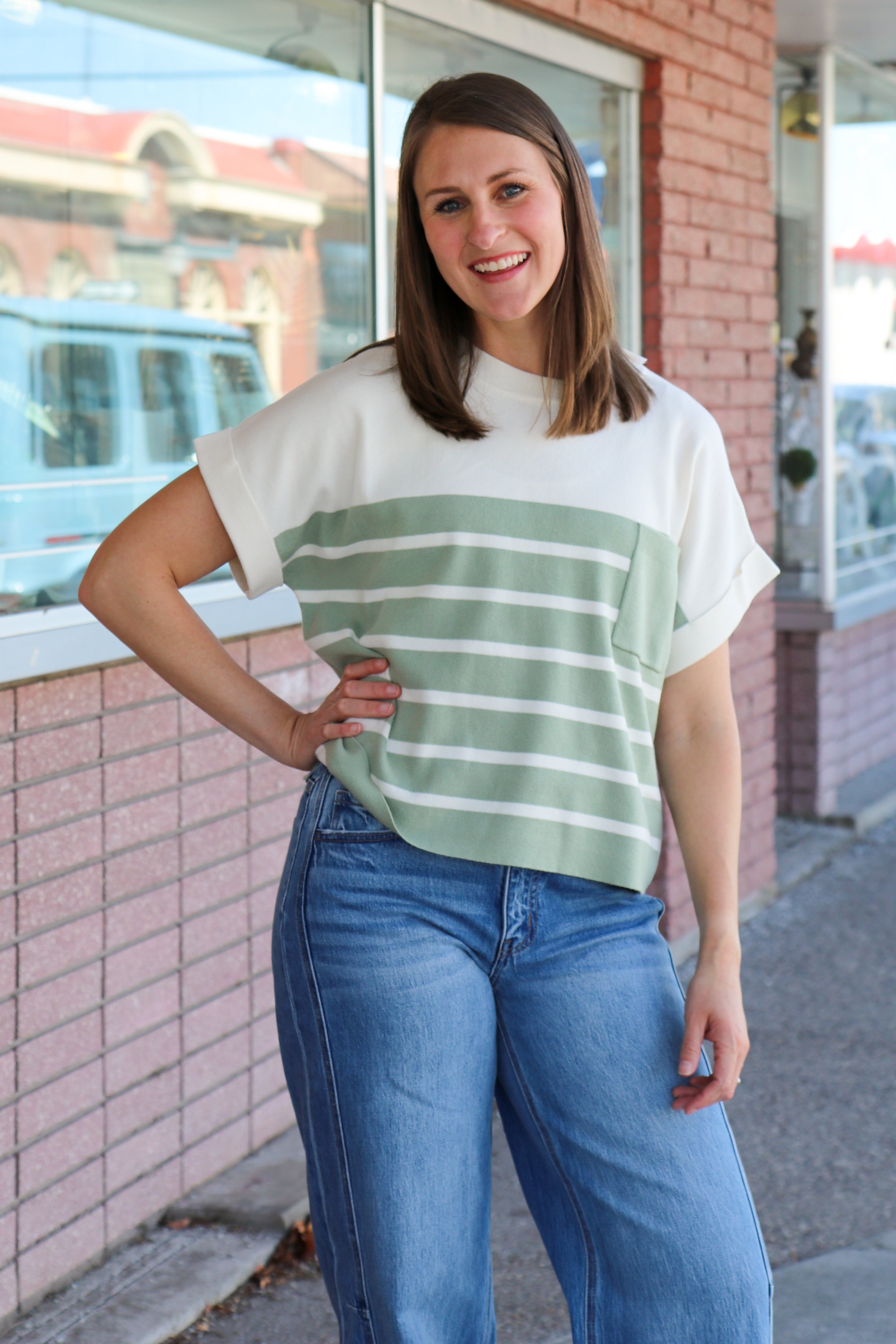 Sage Striped Dolman Knit Top Shirts & Tops in february- Tilden Co.