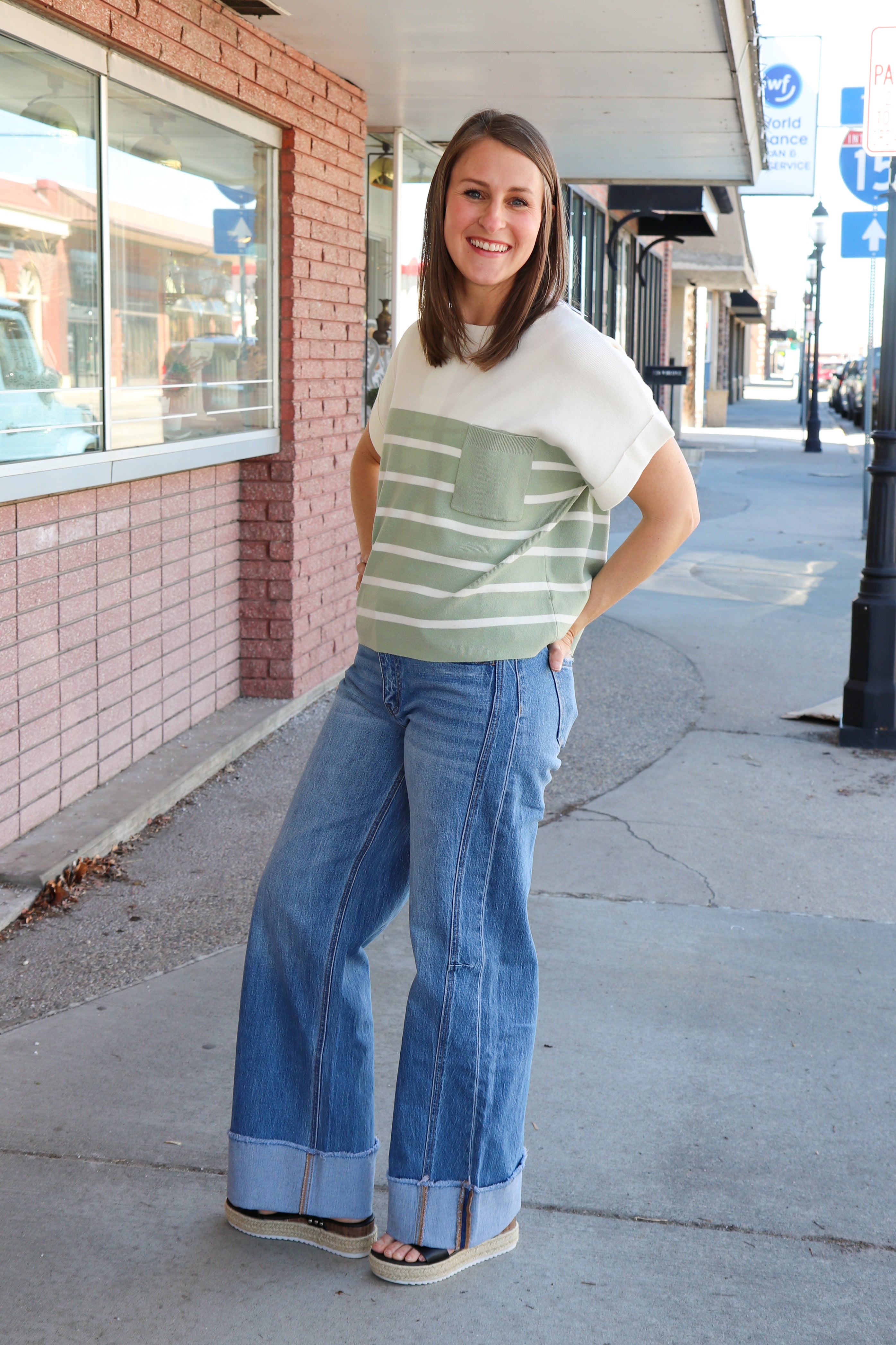 Sage Striped Dolman Knit Top T-Shirt in february- Tilden Co.