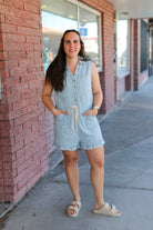 Breezy Stripe Button-Front Romper Jumpsuit in february- Tilden Co.