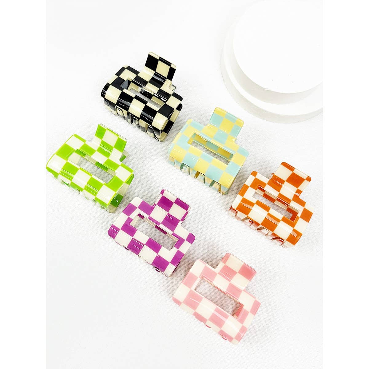 Colorful Checkered Medium Size Hair Claw Love and Repeat- Tilden Co.