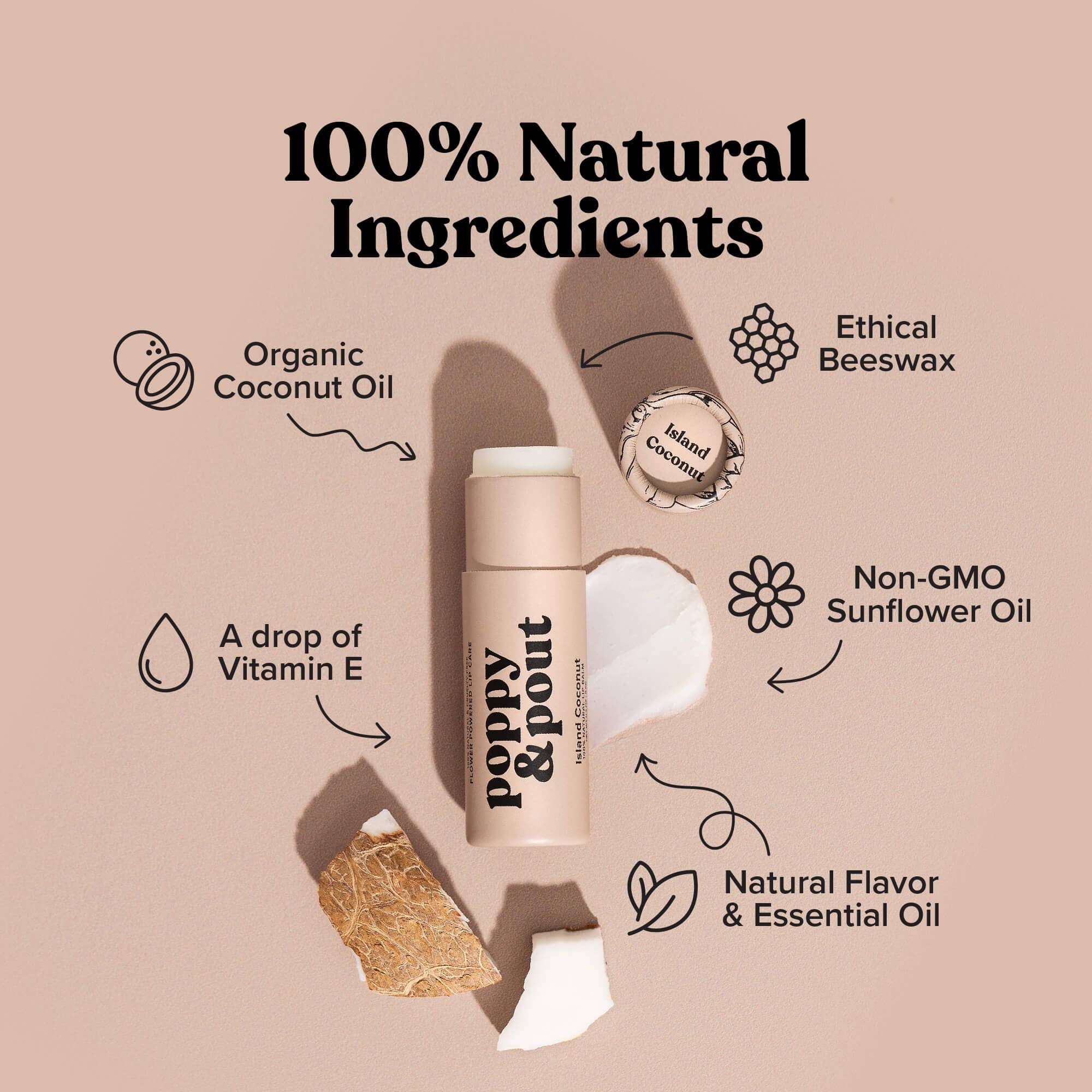 Lip Balm, Island Coconut Lip Balm Poppy & Pout- Tilden Co.