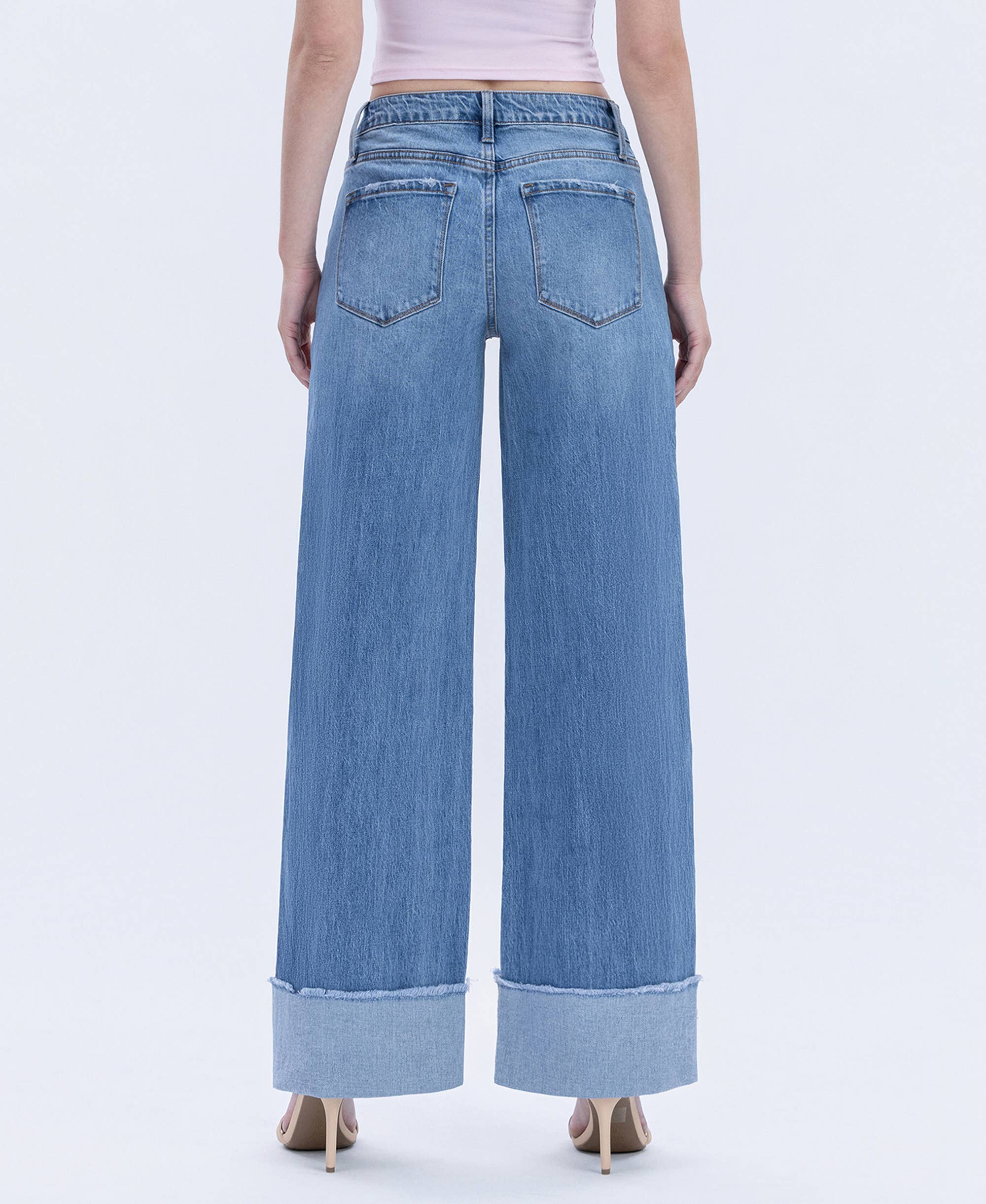 HIGH RISE MEDIUM WASH CUFFED WIDE JEANS T6684 VERVET by FLYING MONKEY- Tilden Co.