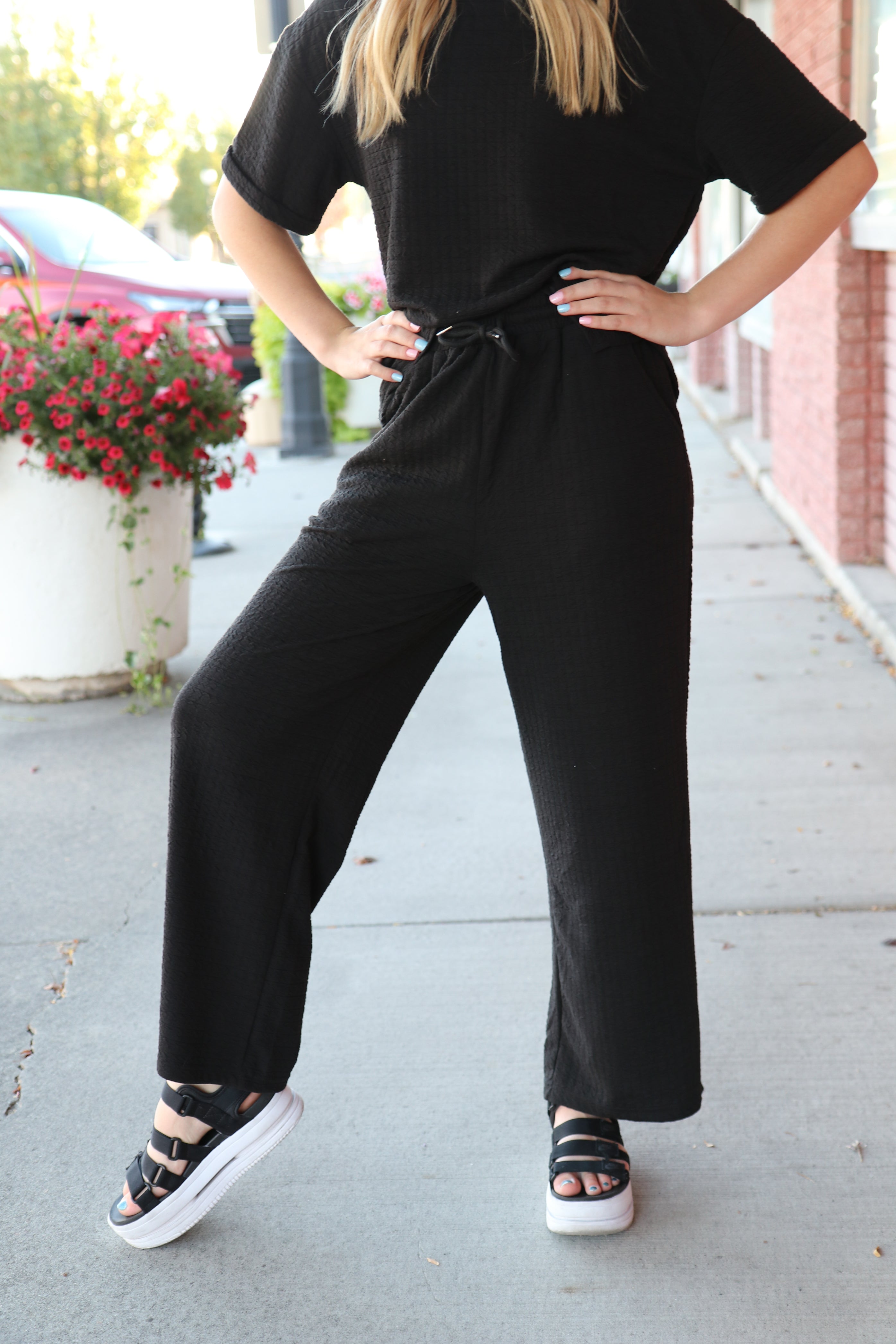 Textured Knit Pant in Black    Sweater Mikarose- Tilden Co.