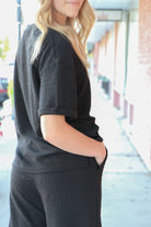 Textured Knit Top in Black    Sweater Mikarose- Tilden Co.