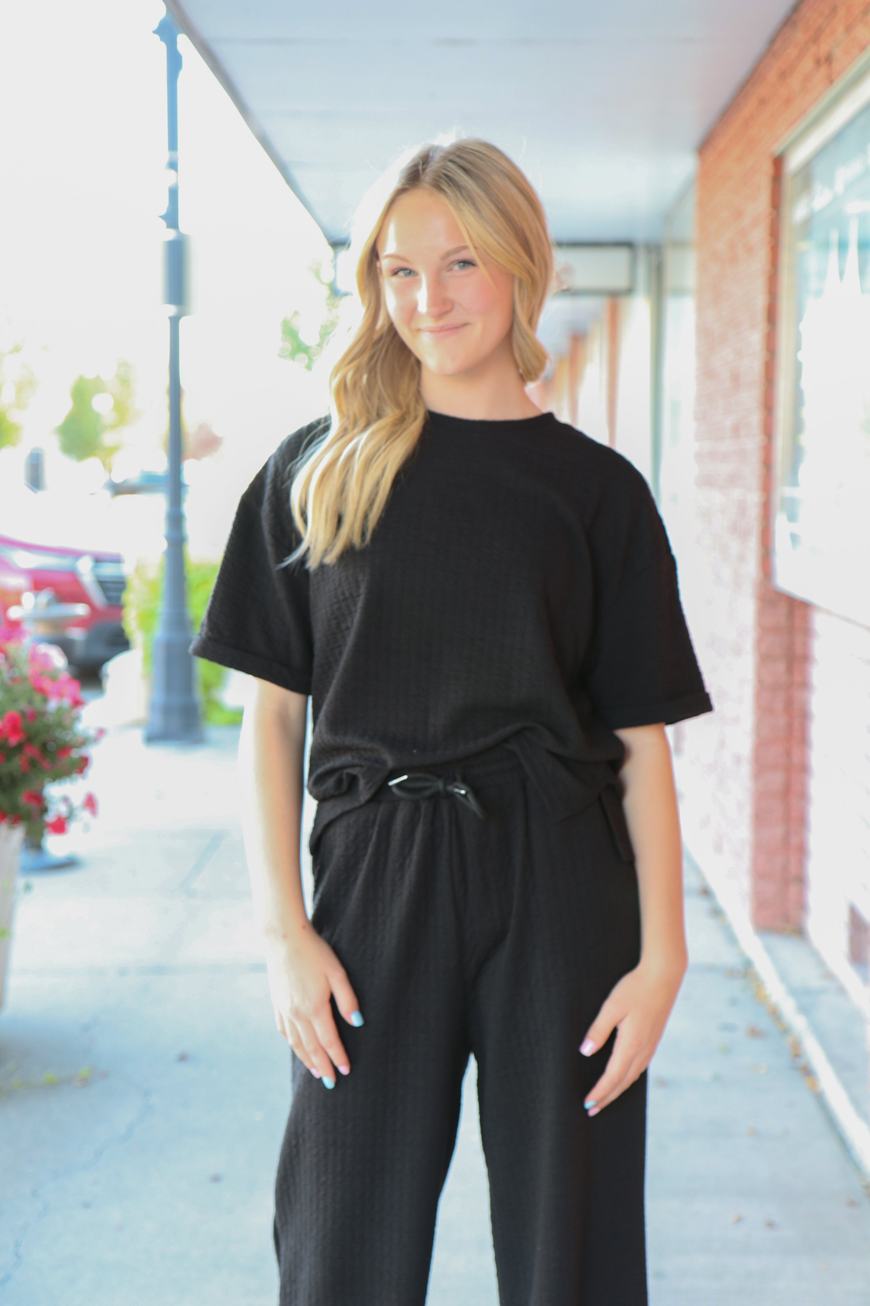 Textured Knit Top in Black    Sweater Mikarose- Tilden Co.