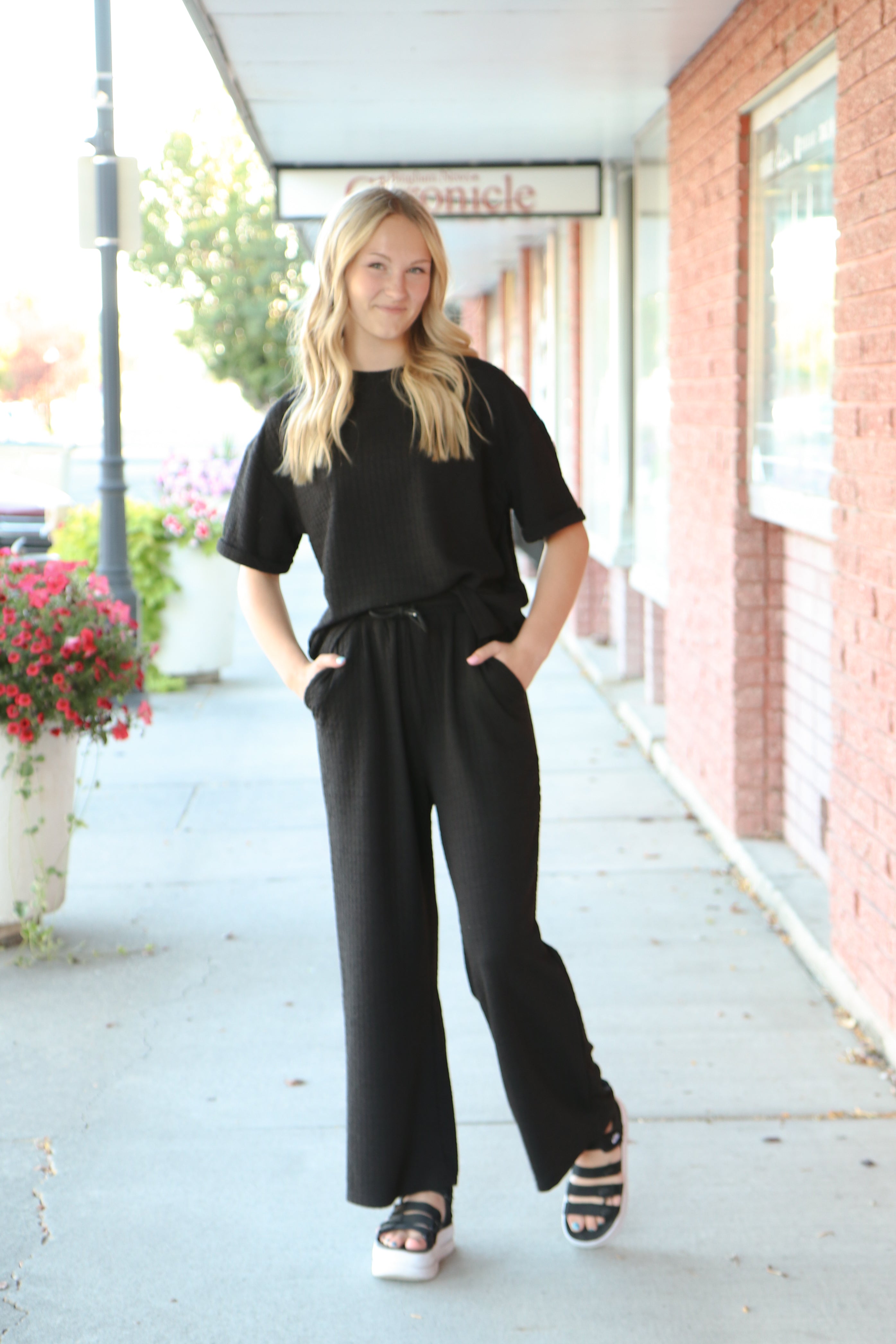 Textured Knit Pant in Black    Sweater Mikarose- Tilden Co.