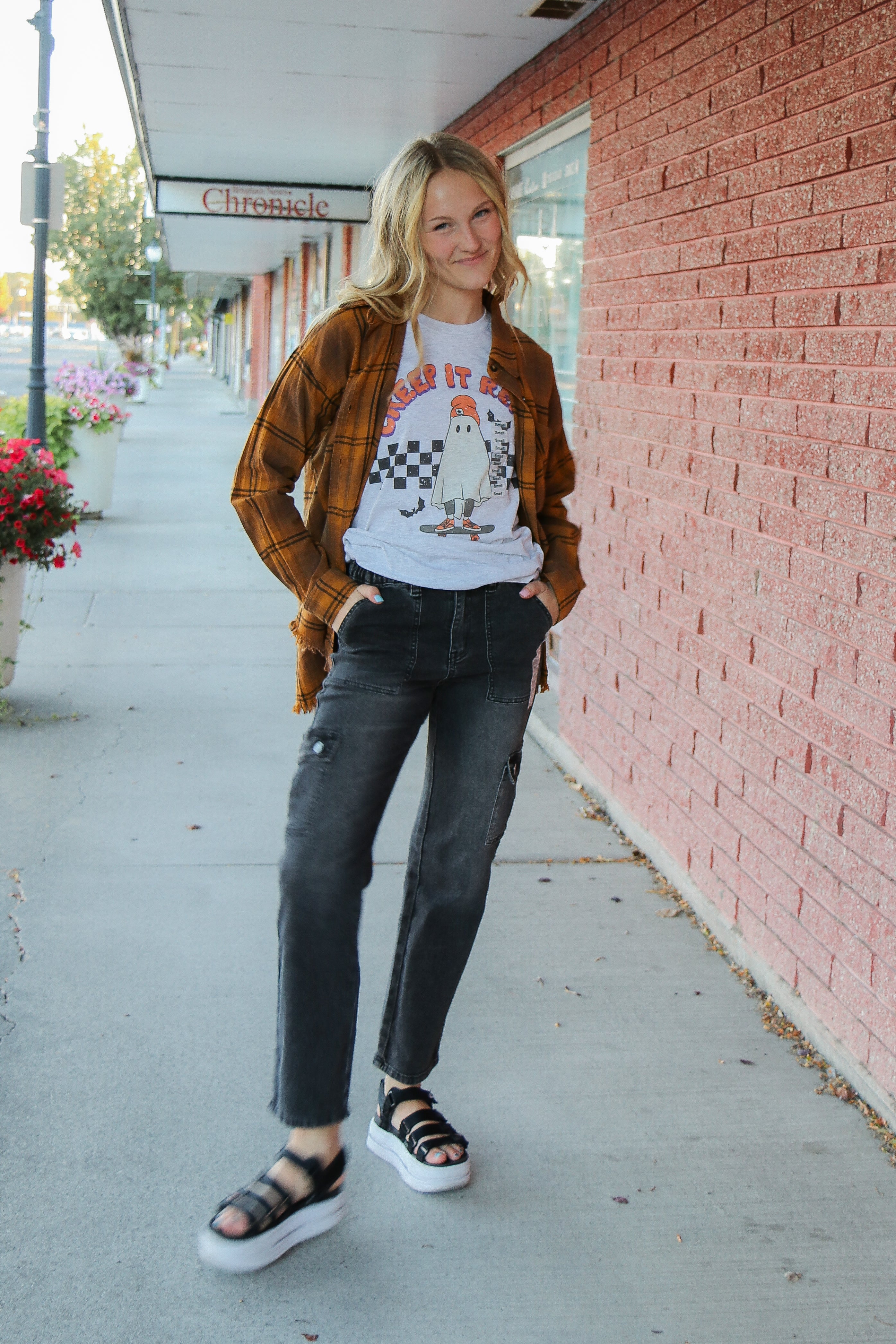 Fringe Hem Distressed Plaid Shirt    Long Sleeve Shirts and Tops Hem and Thread- Tilden Co.