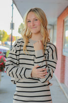 Striped Knit Sweater in Latte    Sweater Mikarose- Tilden Co.