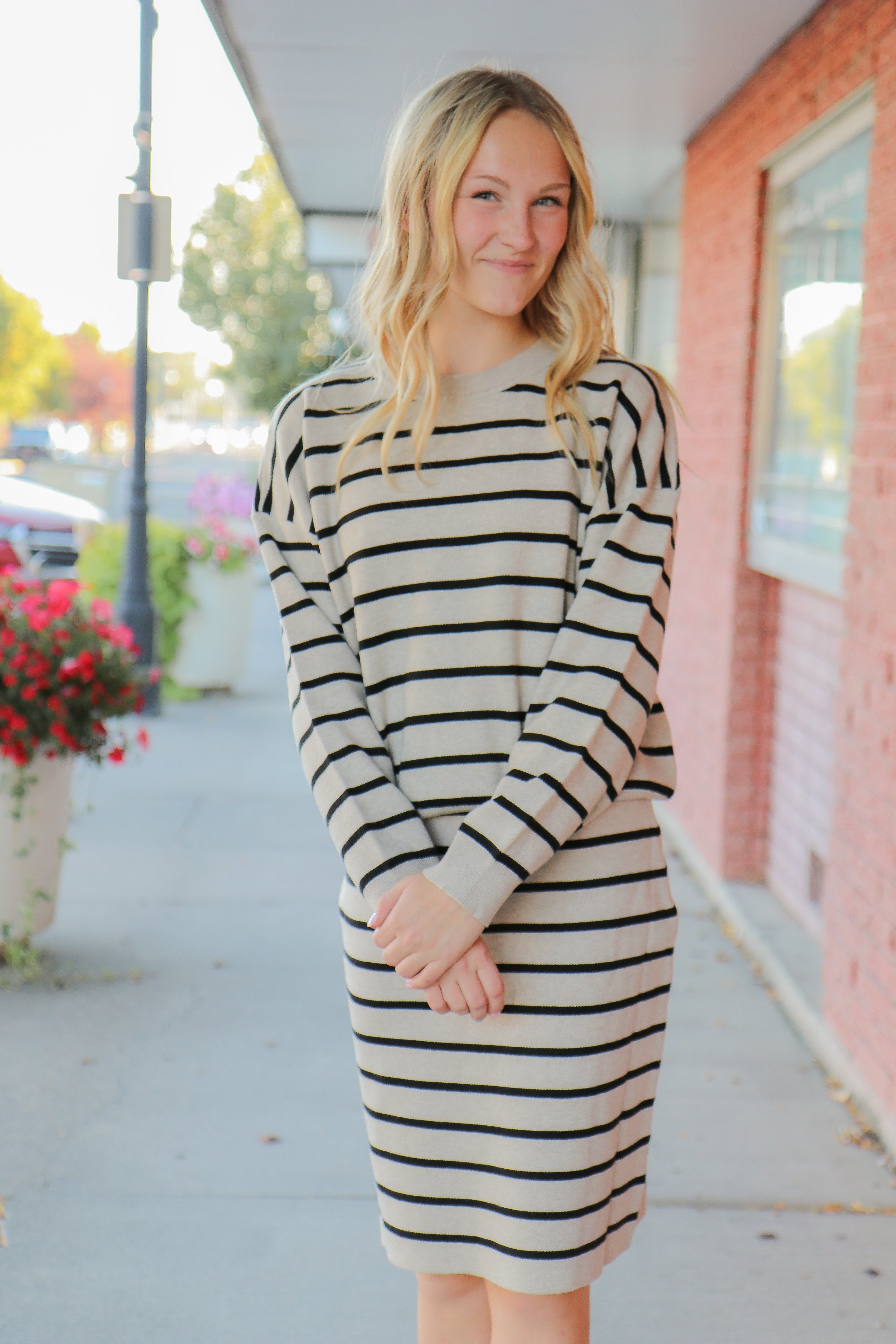 Striped Knit Sweater in Latte    Sweater Mikarose- Tilden Co.