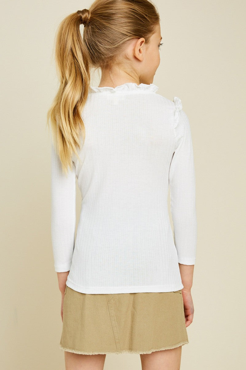 Girls Ribbed Ruffle Mock Neck Top    Shirts & Tops Hayden LA- Tilden Co.