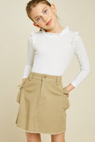 Girls Ribbed Ruffle Mock Neck Top    Shirts & Tops Hayden LA- Tilden Co.