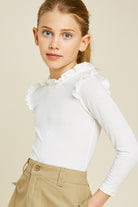 Girls Ribbed Ruffle Mock Neck Top    Shirts & Tops Hayden LA- Tilden Co.