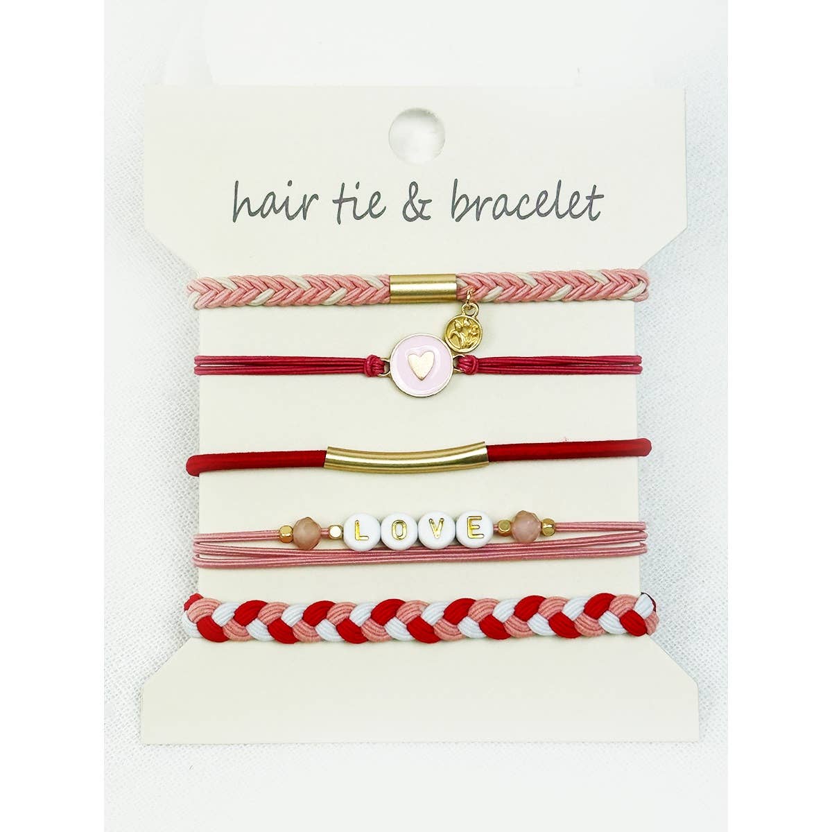 Boho Inspired Hair Tie Bracelets Pink and Red Love Pink and Red Love Love and Repeat- Tilden Co.