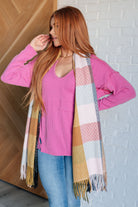 Keep Me Cozy Checkered Fringe Scarf in Pine and Petals Accessories Ave Shops- Tilden Co.