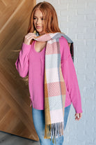 Keep Me Cozy Checkered Fringe Scarf in Pine and Petals Accessories Ave Shops- Tilden Co.