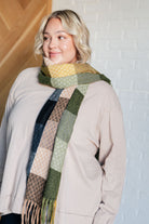 Keep Me Cozy Checkered Fringe Scarf in Woodland Shades Accessories Ave Shops- Tilden Co.