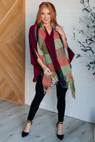 Keep Me Cozy Checkered Fringe Scarf in Berry Accessories Ave Shops- Tilden Co.