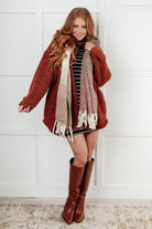 Cold Front Fringe Scarf in Coffee and Red Accessories Ave Shops- Tilden Co.