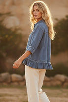 Mineral Washed Tencel Ruffle Hem Shirt Blouse Sewn and Seen- Tilden Co.
