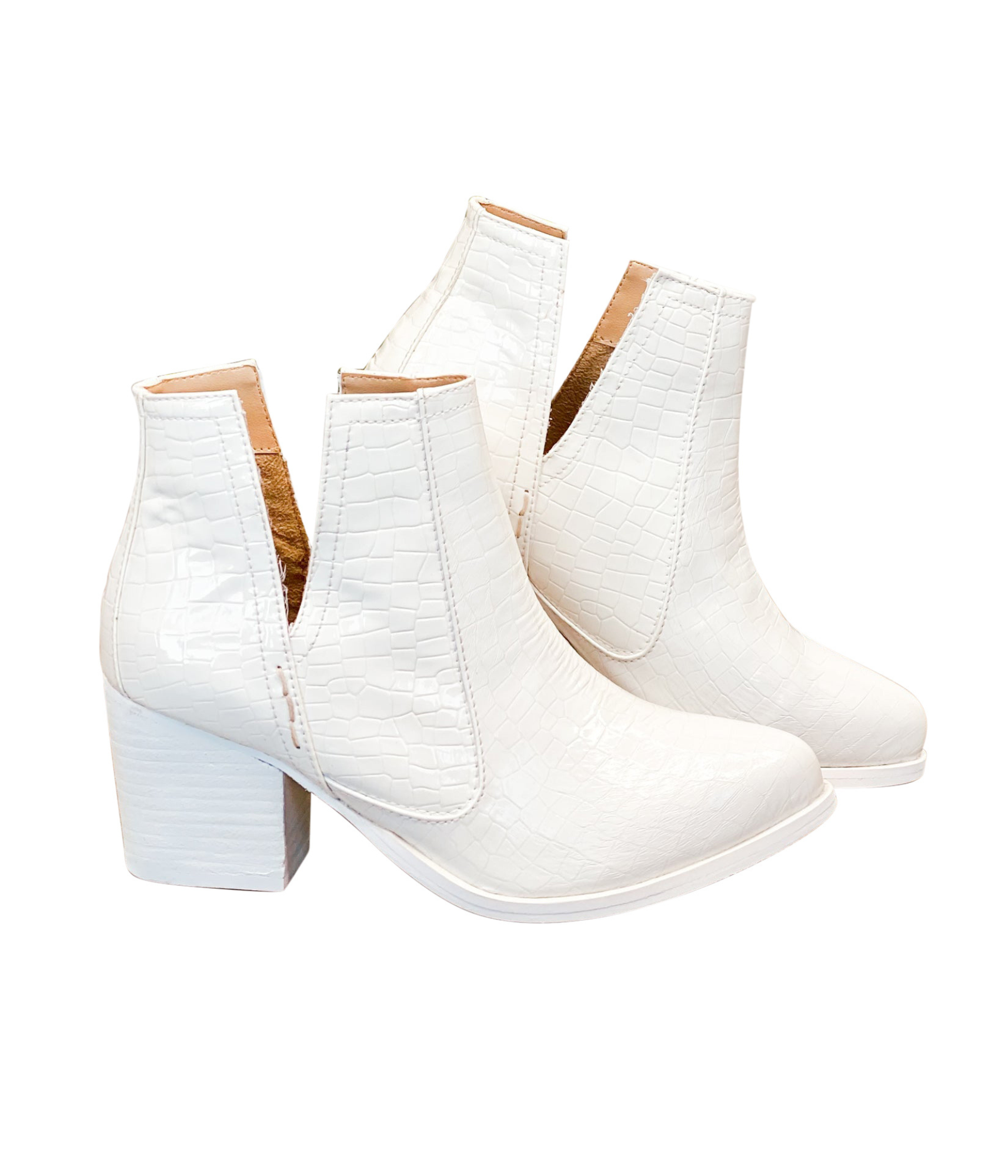 Tarim Booties in White Croc 110 Fashion Boots Naughty Monkey- Tilden Co.