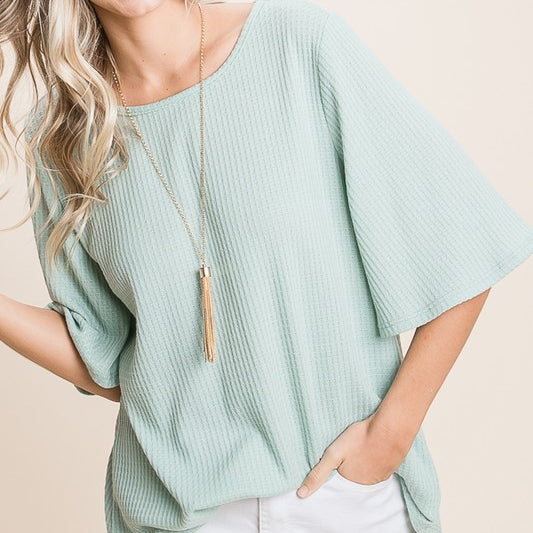 Wide Sleeve Loose Tunic- Final Sale Sage / Small Sage Small shirt BomBom- Tilden Co.
