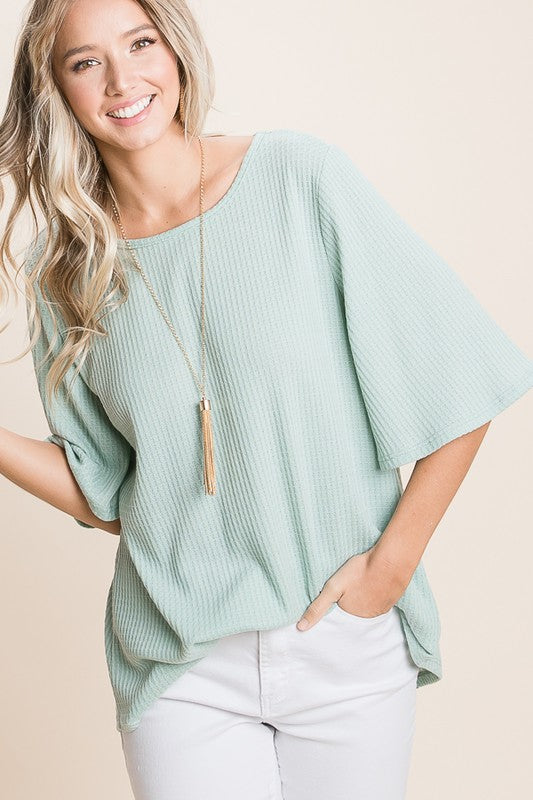 Wide Sleeve Loose Tunic Sage / Small Sage Small shirt BomBom- Tilden Co.