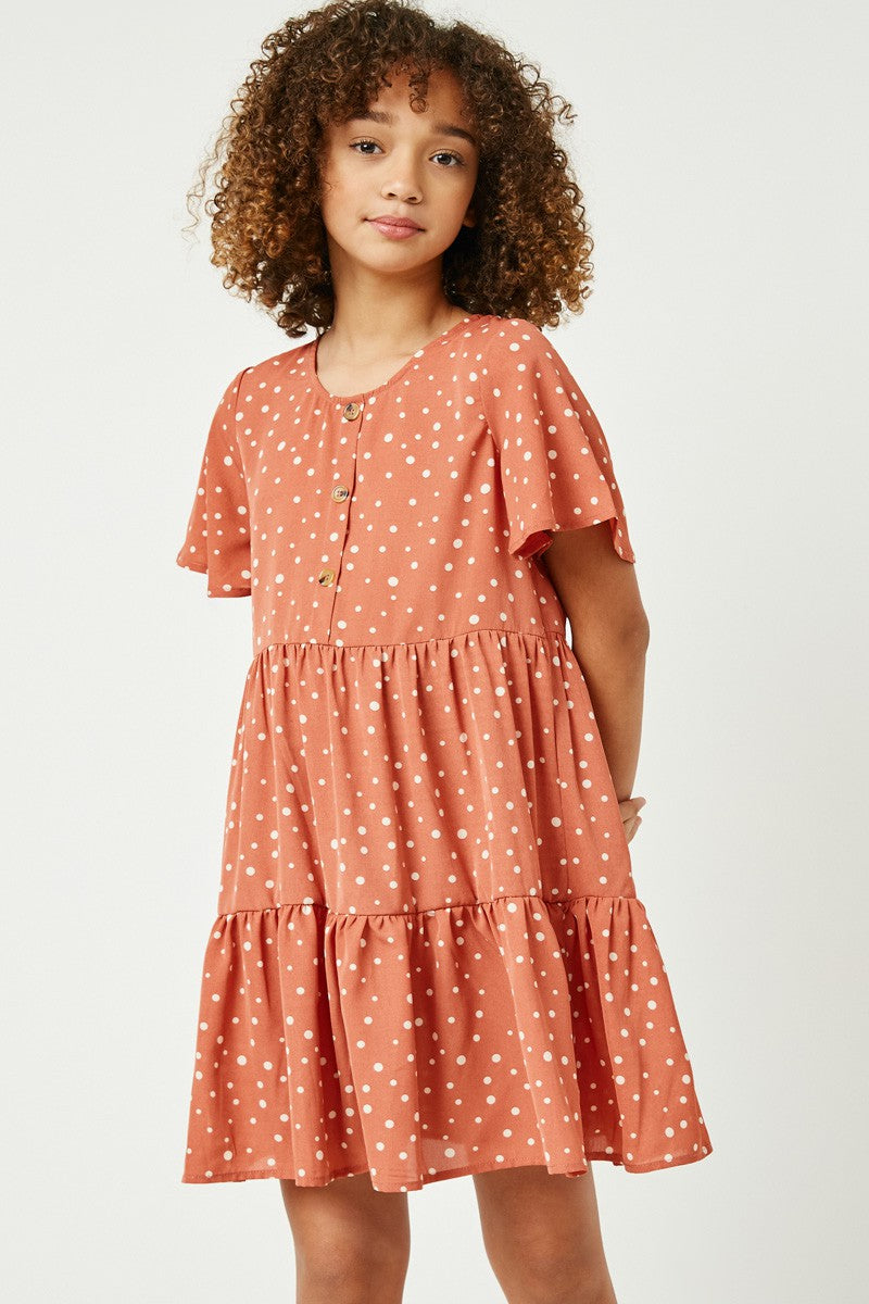 Girls Polka Dot Button Detail Mini Dress Girl's Dress Hayden LA- Tilden Co.