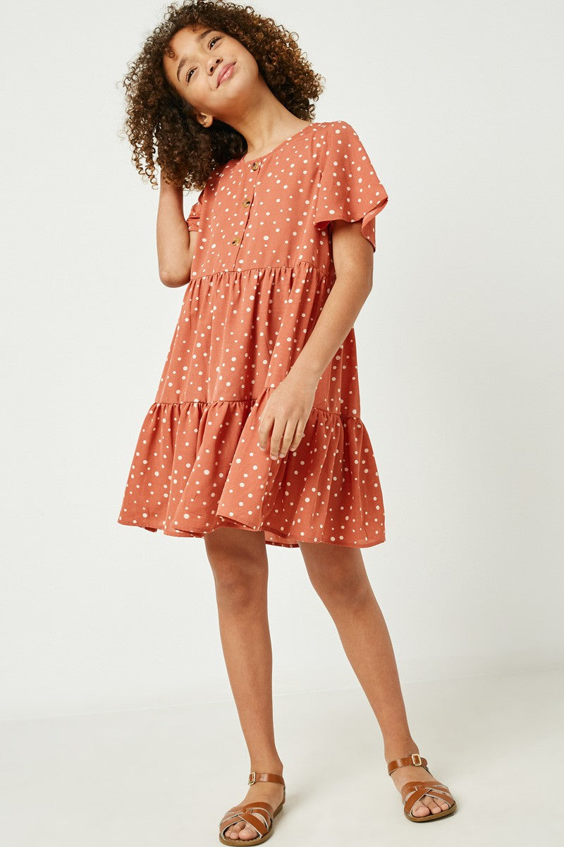 Girls Polka Dot Button Detail Mini Dress Girl's Dress Hayden LA- Tilden Co.