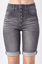High Rise Button Fly Bermuda Shorts    Shorts Risen Jeans- Tilden Co.