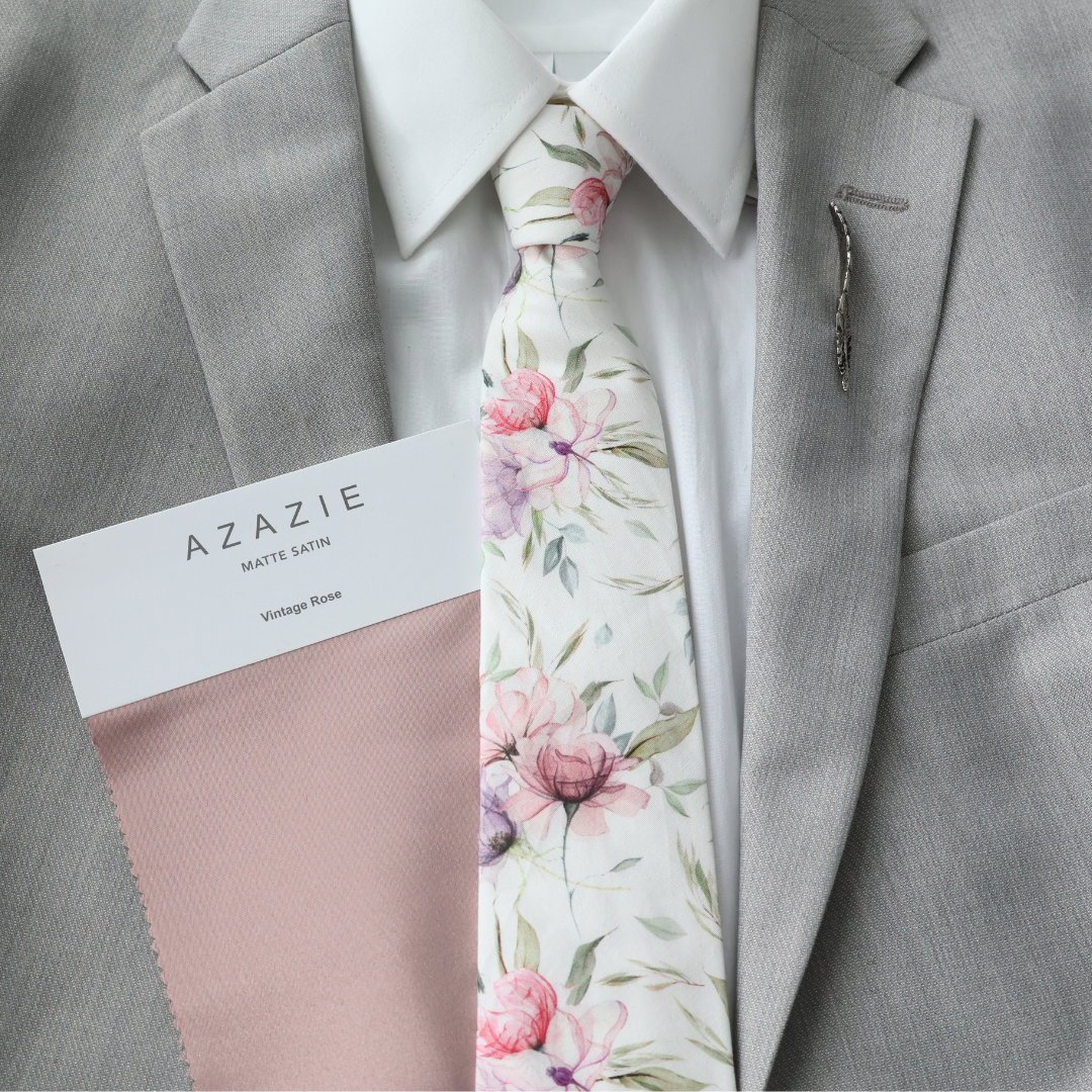 Keira Dusty Rose Floral Tie & Pocket Square Set    necktie Tie Mood- Tilden Co.