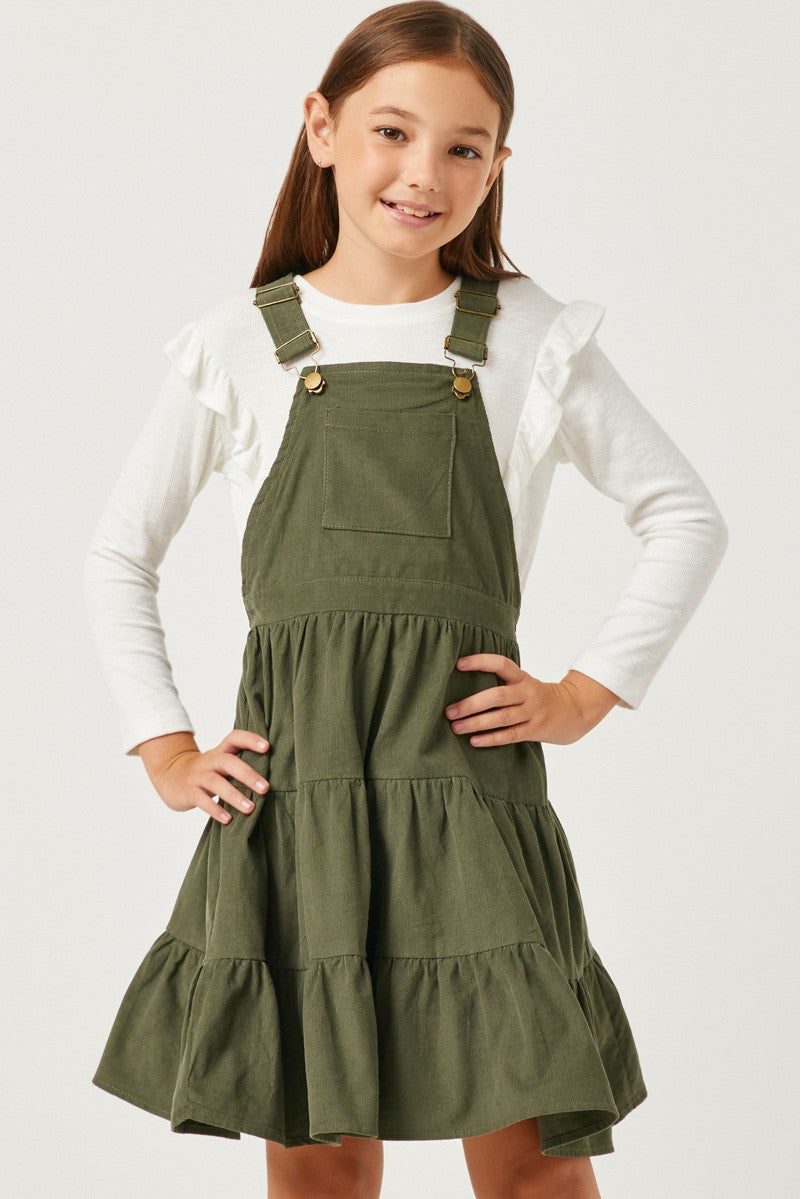 Girls Corduroy Tiered Overall Dress    Girl's Dress Hayden LA- Tilden Co.