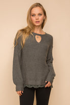 Eyelash Lace Hem Cut Out Crew Neck Pullover    Sweater Hem & Thread- Tilden Co.