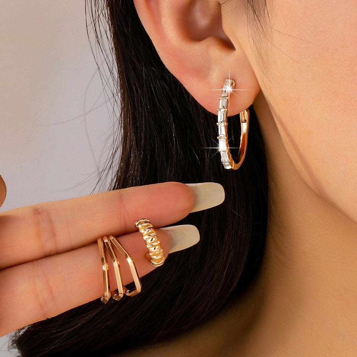 Baguette Geo Hoop Trio Earrings | 80E61782 JOSSLYN by wall to wall- Tilden Co.