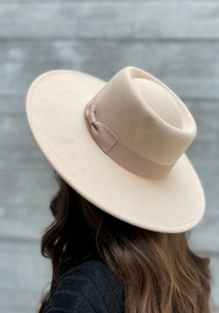 Vegan Felt Wide Brim Boater Bolero Hat Cream Cream Hats Love and Thyme- Tilden Co.