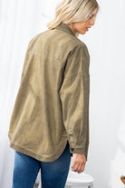 Mineral Washed Denim Jacket in Olive    jean jacket Zia Apparel- Tilden Co.