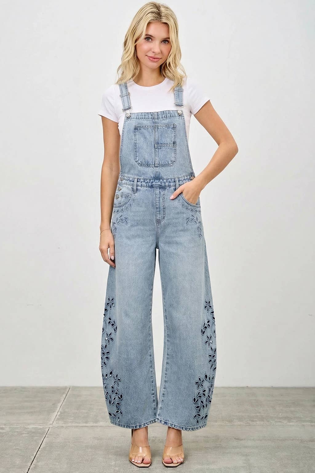 High Rise Embroidered Overalls Jumpsuit SAIGE DENIM- Tilden Co.